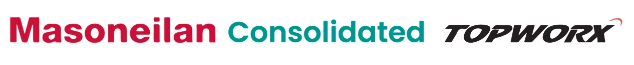 Logotipos de marcas líderes distribuidas por VAS: Masoneilan, Consolidated y Topworx.
