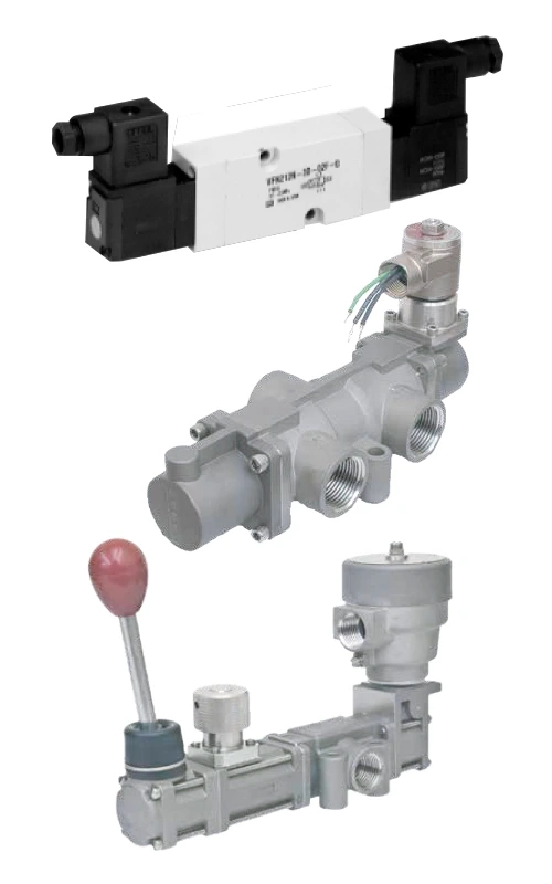 Válvula solenoide para control direccional en sistemas neumáticos.