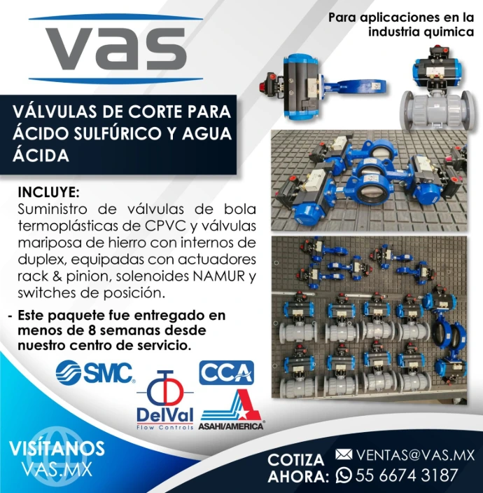 Válvulas de corte termoplásticas y mariposa de Asahi y DelVal para el manejo seguro de ácido sulfúrico en la industria química