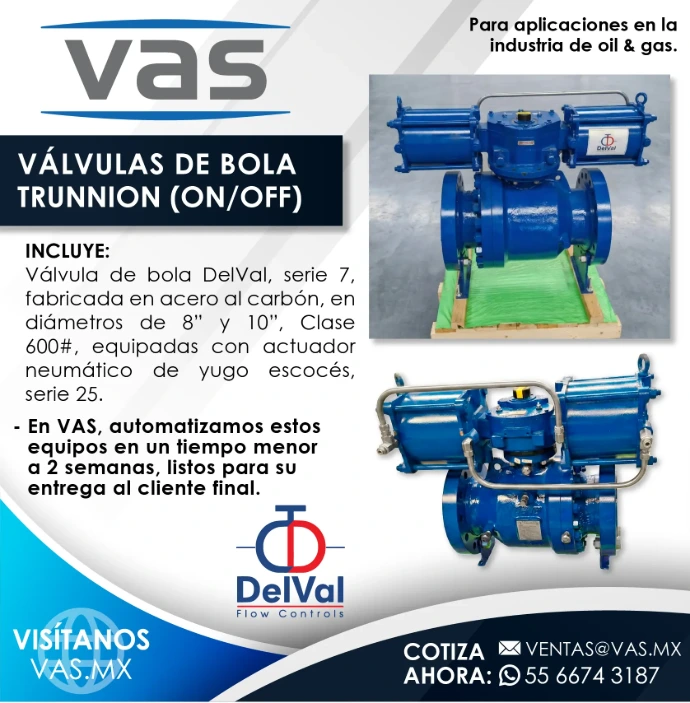 Válvulas de bola Trunnion DelVal automatizadas con actuador de yugo escocés para proyectos de Oil &amp; Gas"