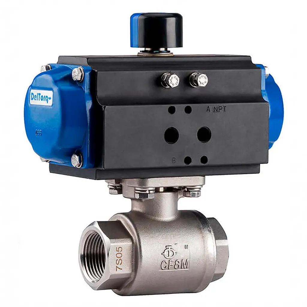 [VBF01T20ZZRALE] Válvula de Bola Automática 1" DelVal 2000 WOG Roscada NPT | Actuador Neumático Retorno por Resorte (Fail Safe), Todo Inox 316, Asiento RPTFE - SS2100-SDV