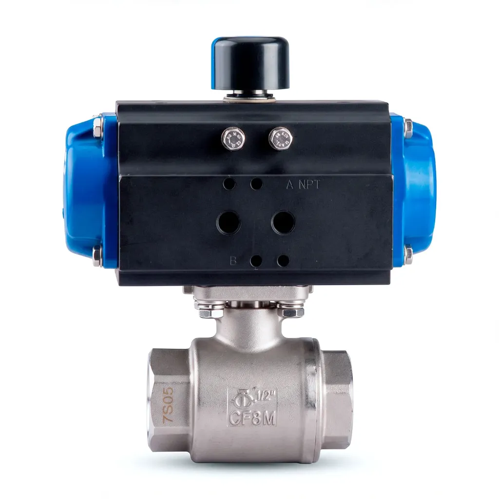 [VBF01T20ZZRALE] Válvula de Bola Automática 1" DelVal 2000 WOG Roscada NPT | Actuador Neumático Retorno por Resorte (Fail Safe), Todo Inox 316, Asiento RPTFE - SS2100-SDV