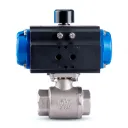 Válvula de Bola Automática 3/4" DelVal 2000 WOG Roscada NPT | Con Actuador Neumático Doble Efecto, Todo Inox 316, Asiento RPTFE - SS2075-DAV