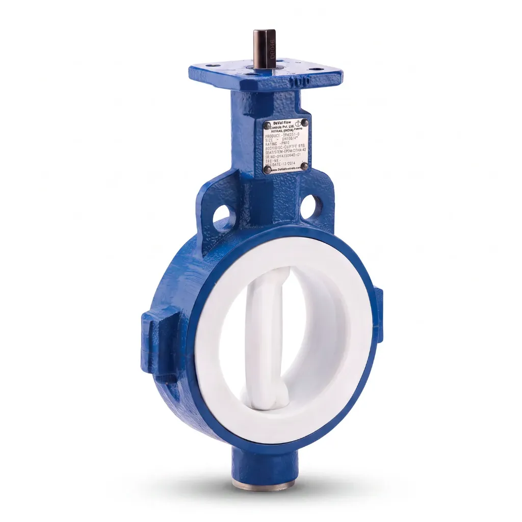 Válvula Mariposa Tipo Wafer 3" DelVal 150 PSI Recubierta PTFE | Disco Inox + PTFE, Asiento PTFE, Cuerpo de Hierro - 420302T6T2B0